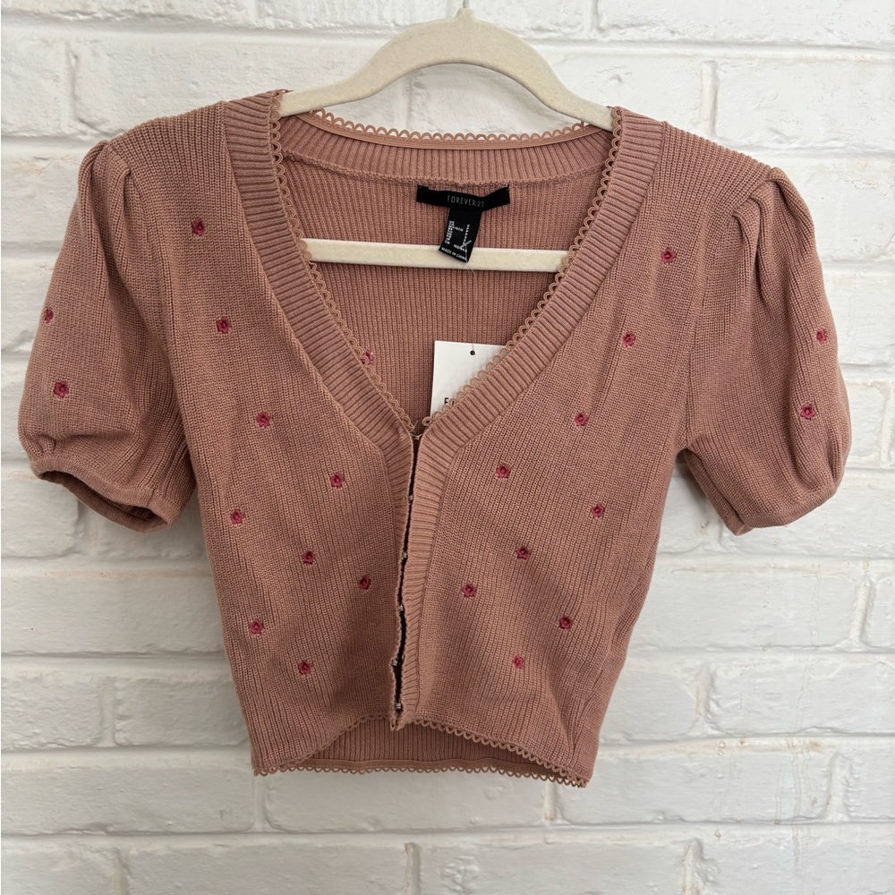 Forever 21 Blush Cardigan with Embroidered Accents